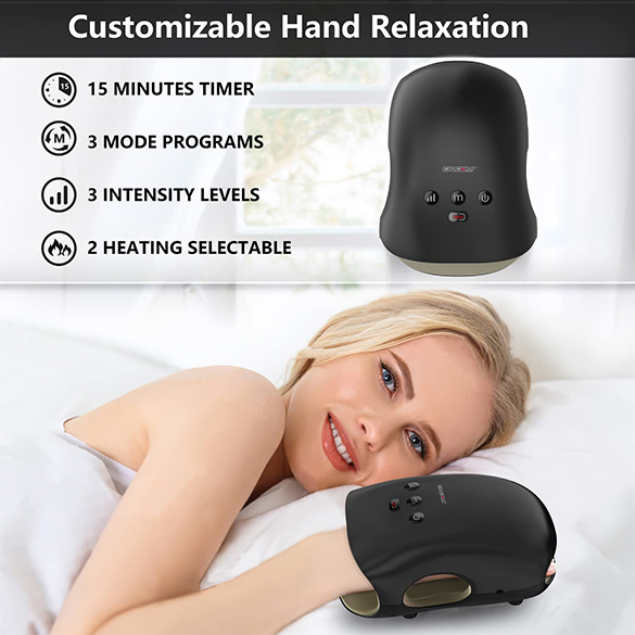 CINCOM Hand Massager - Cordless Hand Massager with Heat and Compression for Arthritis and Carpal Tunnel - Gifts for Women Black