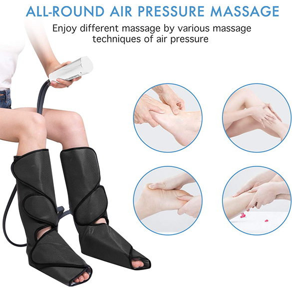 CINCOM Leg Massager for Foot Calf Air Compression Leg Wraps with Portable Handheld Controller - 2 Modes & 3 Intensities (Black)